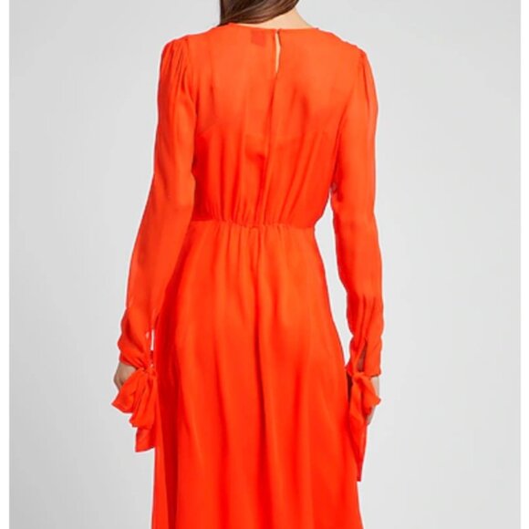 NWT size 4 S Silk Chiffon Midi Pleated Dress Asymmetric Hem Lined Turquoise Blue - Picture 8 of 10